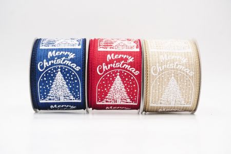 Merry Christmas Text & Tree Design Wired Ribbon - Merry Christmas Text & Tree Design Wired Ribbon